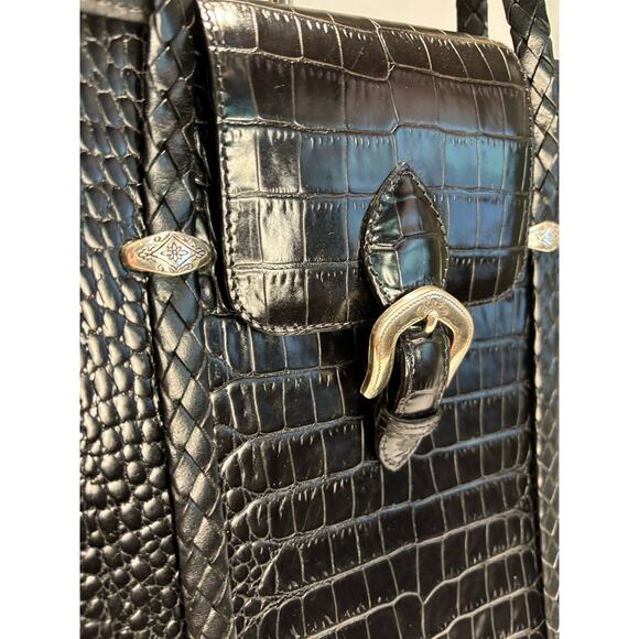 Vintage 1990's Brighton Black Croc Leather Handbag, Silver Hardware, Excellent - Picture 4 of 9